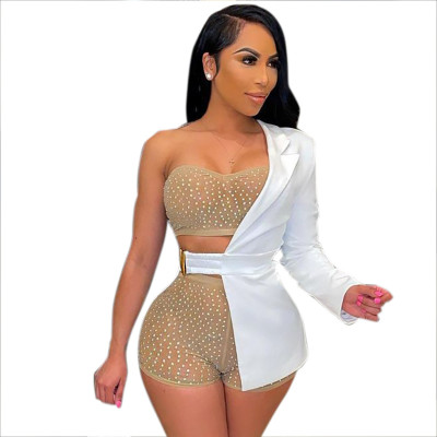 Summer new style unilateral lapel long-sleeved belt irregular coat jacket women M21TP260