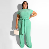 Navel strap straight leg pants solid color suit new fashion casual suit OSS19338