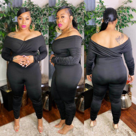 Women's plus size women's nightclub clothes pleated pleated one-shoulder sexy jumpsuit AP7002