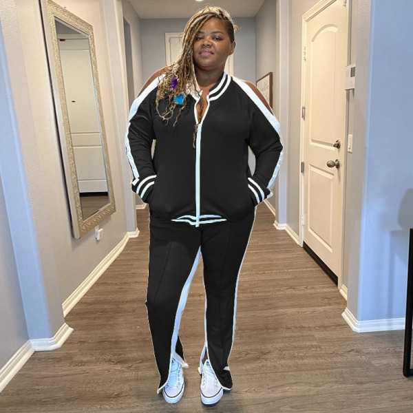 Contrasting color fashion casual sports two-piece suit plus size women's suit OSS20999