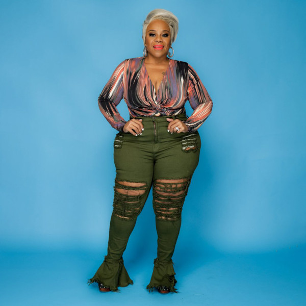 Ripped wash water horn street trend skinny plus size women's jeans OSS21072