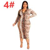 Printed tight-fitting bag hip zipper front and back wear plus size dress new OSS19311