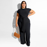 Navel strap straight leg pants solid color suit new fashion casual suit OSS19338