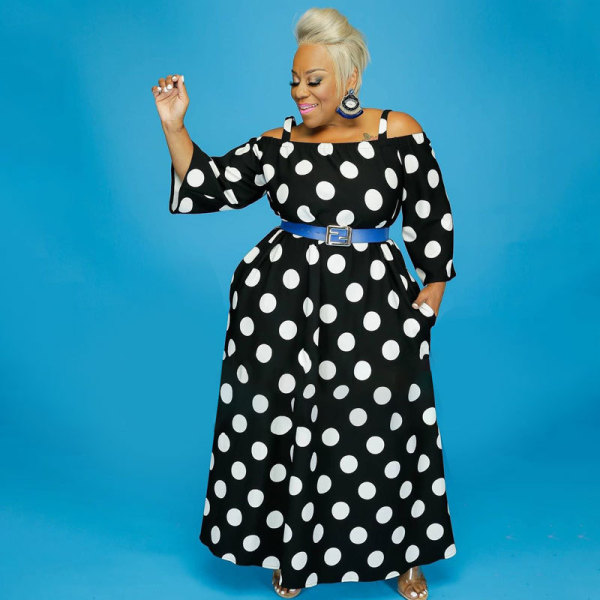 Polka dot camouflage print sling one shoulder plus size women's dress OSS21236