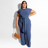 Navel strap straight leg pants solid color suit new fashion casual suit OSS19338