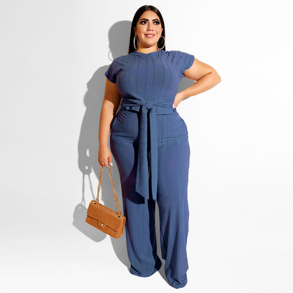 Navel strap straight leg pants solid color suit new fashion casual suit OSS19338
