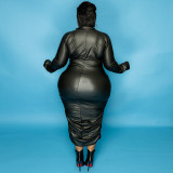 Tight-fitting buttocks knitted stretch plus size women's dress OSS21043
