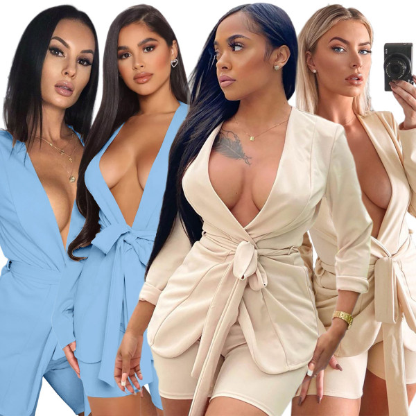 Sexy solid color tie suit two-piece suit GL6505 