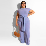 Navel strap straight leg pants solid color suit new fashion casual suit OSS19338