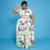 Two-piece umbilical multicolor printing suit plus size two-piece women's suit OSS21129