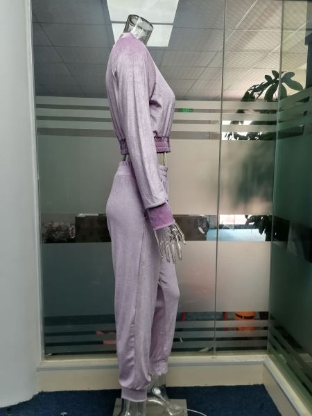 Fall/winter solid color zipper sweatshirt with tied feet sports trousers two-piece women AL8711