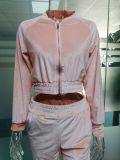 Fall/winter solid color zipper sweatshirt with tied feet sports trousers two-piece women AL8711