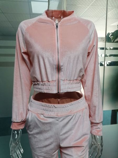 Fall/winter solid color zipper sweatshirt with tied feet sports trousers two-piece women AL8711