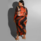 Tie-dye printed V-neck tight sexy long plus size women's dress OSS19425