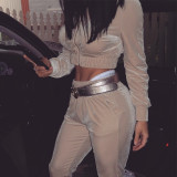 Fall/winter solid color zipper sweatshirt with tied feet sports trousers two-piece women AL8711