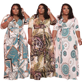 Printed loose long plus size women's dress OSS21116