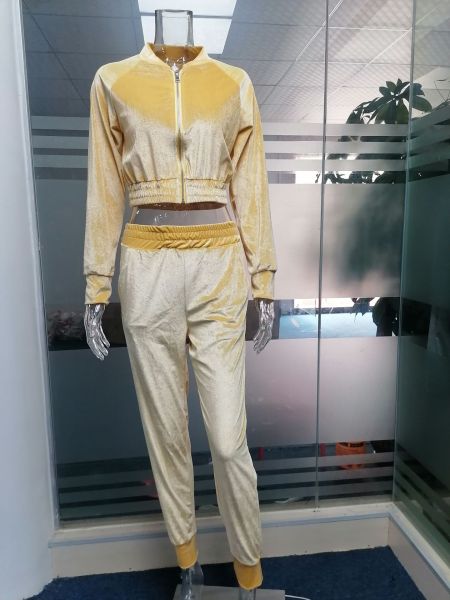 Fall/winter solid color zipper sweatshirt with tied feet sports trousers two-piece women AL8711