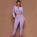 Fall/winter solid color zipper sweatshirt with tied feet sports trousers two-piece women AL8711