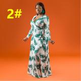 Printed tight-fitting deep V waist long plus size women's dress OSS21163