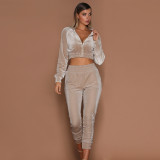 Fall/winter solid color zipper sweatshirt with tied feet sports trousers two-piece women AL8711
