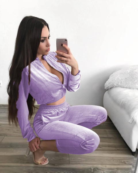 Fall/winter solid color zipper sweatshirt with tied feet sports trousers two-piece women AL8711