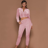 Fall/winter solid color zipper sweatshirt with tied feet sports trousers two-piece women AL8711