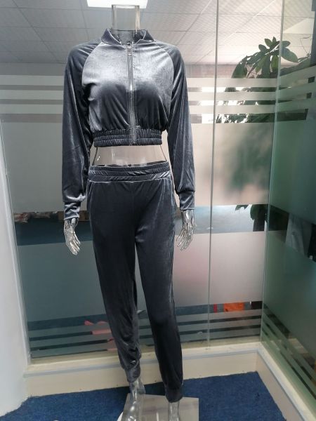 Fall/winter solid color zipper sweatshirt with tied feet sports trousers two-piece women AL8711