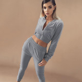 Fall/winter solid color zipper sweatshirt with tied feet sports trousers two-piece women AL8711