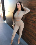 Fall/winter solid color zipper sweatshirt with tied feet sports trousers two-piece women AL8711