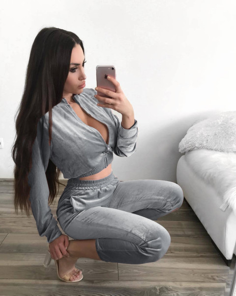 Fall/winter solid color zipper sweatshirt with tied feet sports trousers two-piece women AL8711