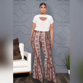 Fashionable plus size women's clothing sexy ethnic style cashew flower paisley print multi-layer flared pants AP7052