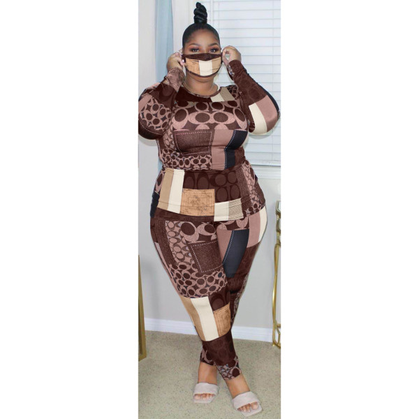 Women's plus size nightclub geometric fashion letter printing two-piece suit AP7003