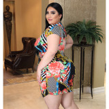 Plus size women's sexy V-neck floral gold chain print pleated dress AP7018