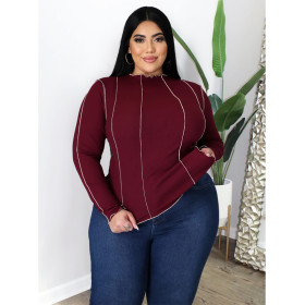 Fashion plus size women's solid color pit strip reverse side flower sleeve blouse AP7011
