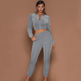 Fall/winter solid color zipper sweatshirt with tied feet sports trousers two-piece women AL8711