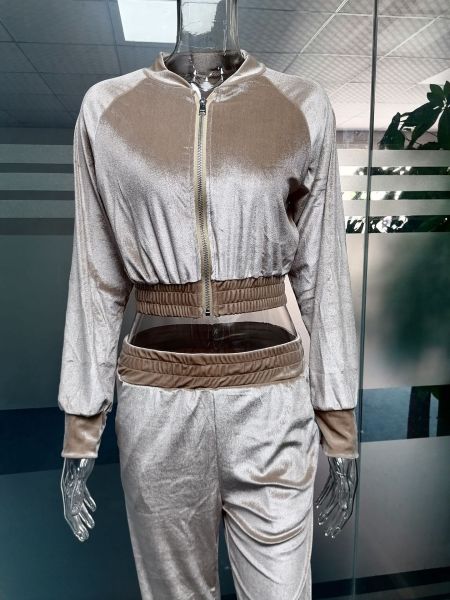 Fall/winter solid color zipper sweatshirt with tied feet sports trousers two-piece women AL8711