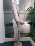 Fall/winter solid color zipper sweatshirt with tied feet sports trousers two-piece women AL8711