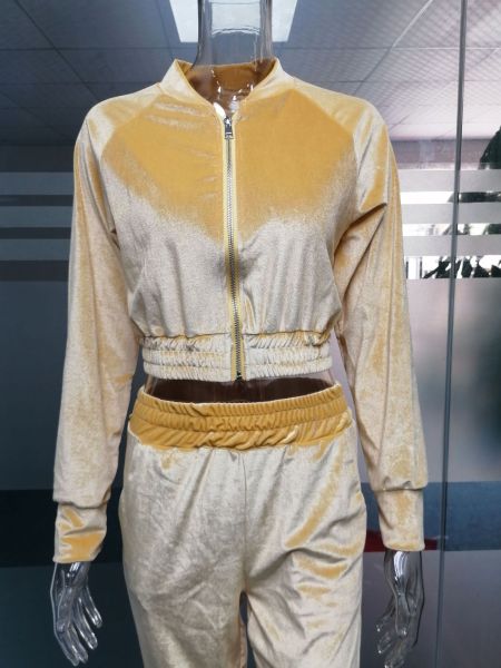 Fall/winter solid color zipper sweatshirt with tied feet sports trousers two-piece women AL8711