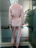Fall/winter solid color zipper sweatshirt with tied feet sports trousers two-piece women AL8711