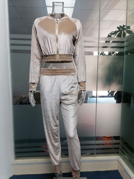 Fall/winter solid color zipper sweatshirt with tied feet sports trousers two-piece women AL8711