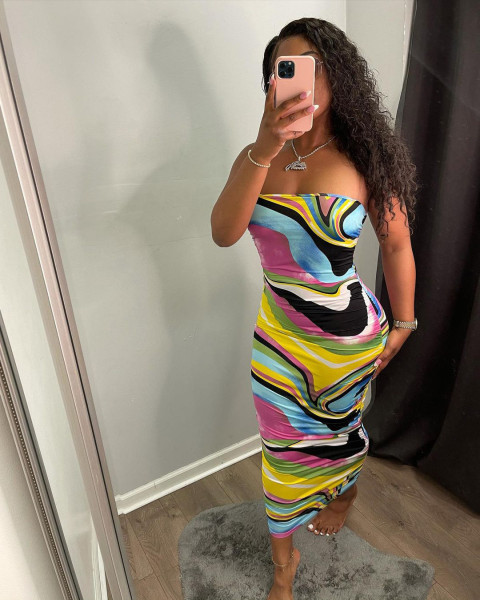 Women's Printed Tie-Dye Sexy Multicolor Dress NY8061