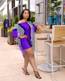 Large size women's fashion positioning printing striped sexy irregular two-piece suit NY8065