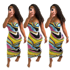 Women's Printed Tie-Dye Sexy Multicolor Dress NY8061
