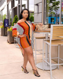 Large size women's fashion positioning printing striped sexy irregular two-piece suit NY8065