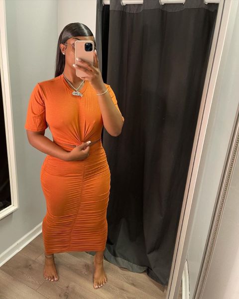 Women's sexy solid color pleated long skirt short sleeve dress NY8077