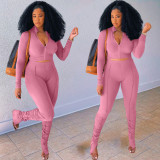 Urban fashion casual stitching pleated 5-color long-sleeved two-piece suit ALS264