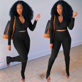 Urban fashion casual stitching pleated 5-color long-sleeved two-piece suit ALS264