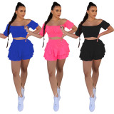 Women's two-piece one-shoulder ruffled wide-leg culottes H8975