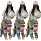 Autumn and winter fashion loose color pattern fringed women's trousers N6031