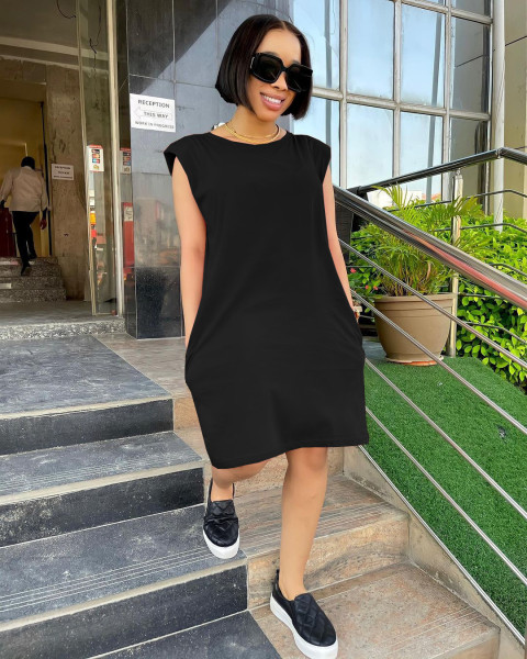 Loose fashion solid color home dress with pockets NY8066
